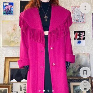 Magenta Vintage Wool Coat with Fringe